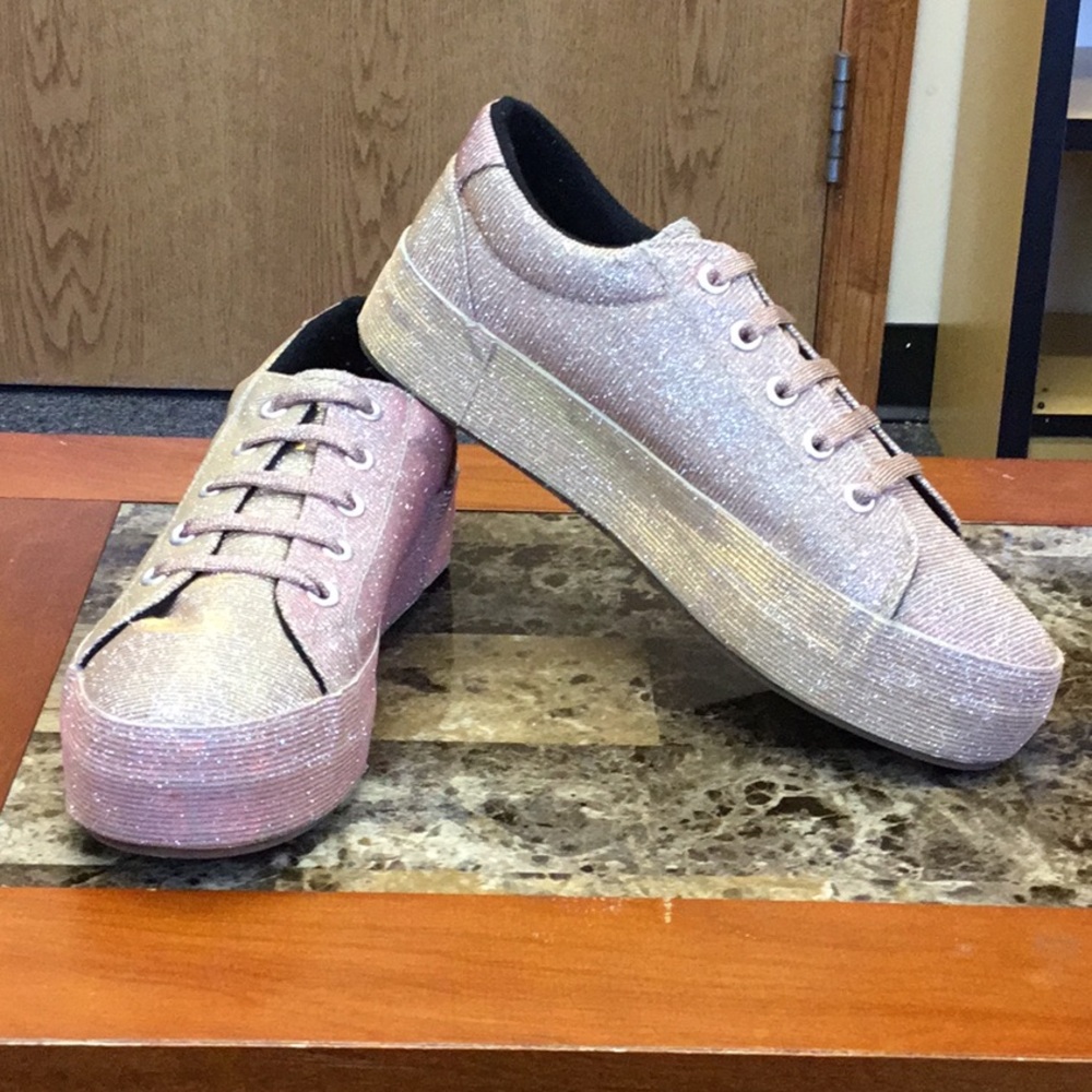 Rose Gold Glitter Lace up Sneakers